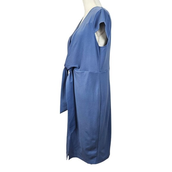 Grace Karin Womens XL Blue Midi Dress Tie Waist & V-Neck Stylish Slit Elegant - Picture 8 of 12